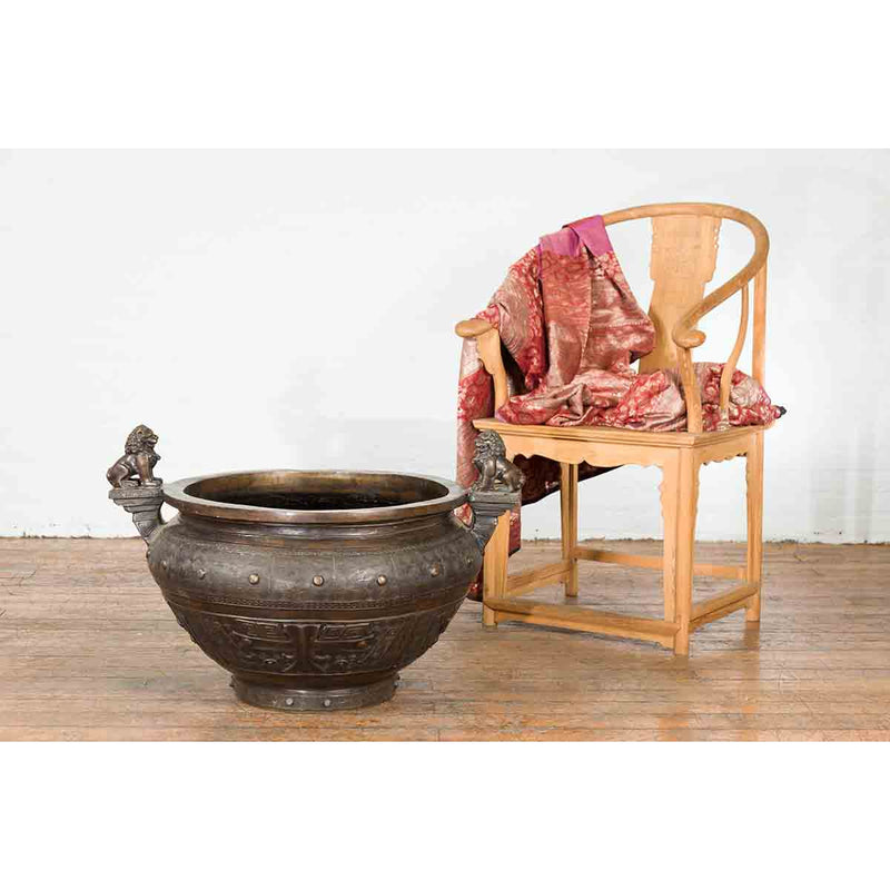 Vintage Low Wax Bronze Planter with Food Dug Guardian Lions