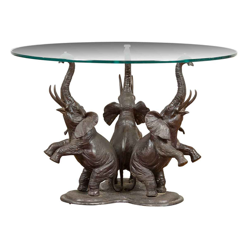 Vintage Triple Raised Elephants Coffee Table Base with Dark Patina, 20th Century- Asian Antiques, Vintage Home Decor & Chinese Furniture - FEA Home