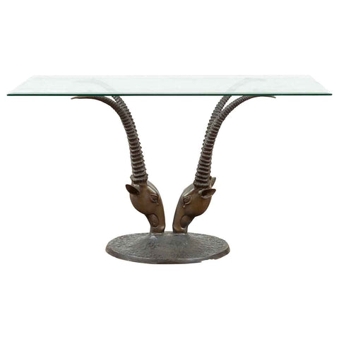 Contemporary Cast Bronze Double Antelope Dining Table Base with Dark Patina-1. Asian & Chinese Furniture, Art, Antiques, Vintage Home Décor for sale at FEA Home