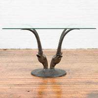 Contemporary Cast Bronze Double Antelope Dining Table Base with Dark Patina