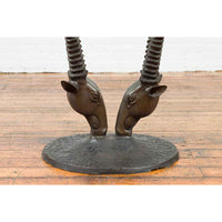 Contemporary Cast Bronze Double Antelope Dining Table Base with Dark Patina