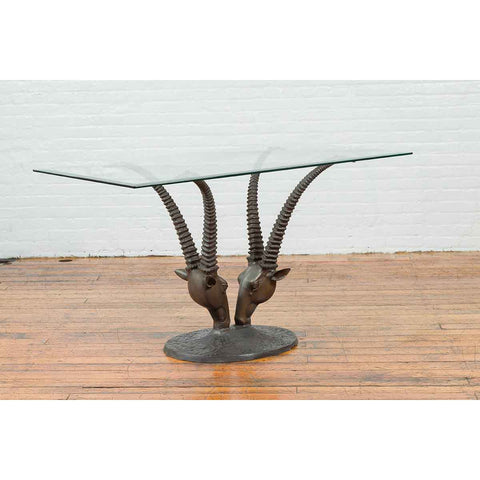 Contemporary Cast Bronze Double Antelope Dining Table Base with Dark Patina-3. Asian & Chinese Furniture, Art, Antiques, Vintage Home Décor for sale at FEA Home