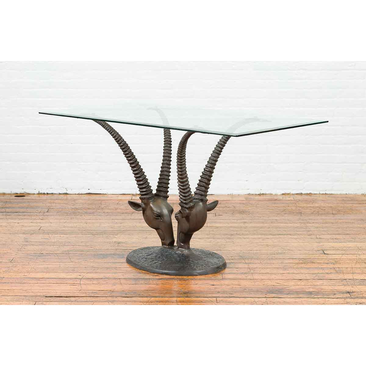 Contemporary Cast Bronze Double Antelope Dining Table Base with Dark Patina-5. Asian &amp; Chinese Furniture, Art, Antiques, Vintage Home Décor for sale at FEA Home