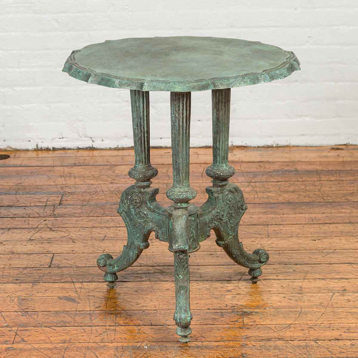 Contemporary Verde Bronze Round Top Table with Fluted Legs and Scrolling Feet-2. Asian & Chinese Furniture, Art, Antiques, Vintage Home Décor for sale at FEA Home