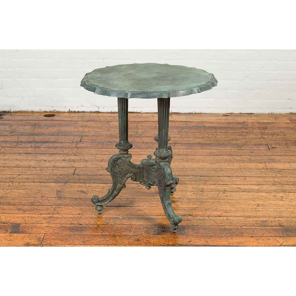 Contemporary Verde Bronze Round Top Table with Fluted Legs and Scrolling Feet-5. Asian &amp; Chinese Furniture, Art, Antiques, Vintage Home Décor for sale at FEA Home