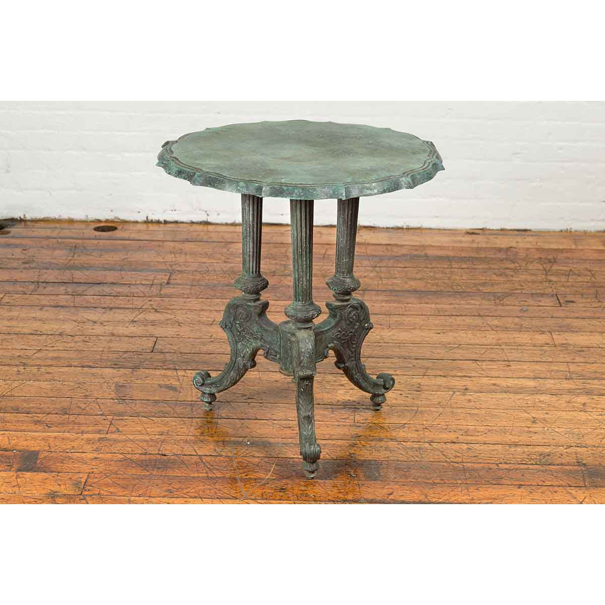 Contemporary Verde Bronze Round Top Table with Fluted Legs and Scrolling Feet-4. Asian &amp; Chinese Furniture, Art, Antiques, Vintage Home Décor for sale at FEA Home