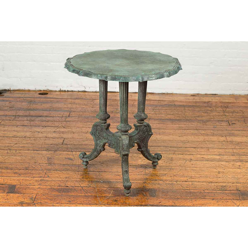 Contemporary Verde Bronze Round Top Table with Fluted Legs and Scrolling Feet-RG649-4. Asian & Chinese Furniture, Art, Antiques, Vintage Home Décor for sale at FEA Home
