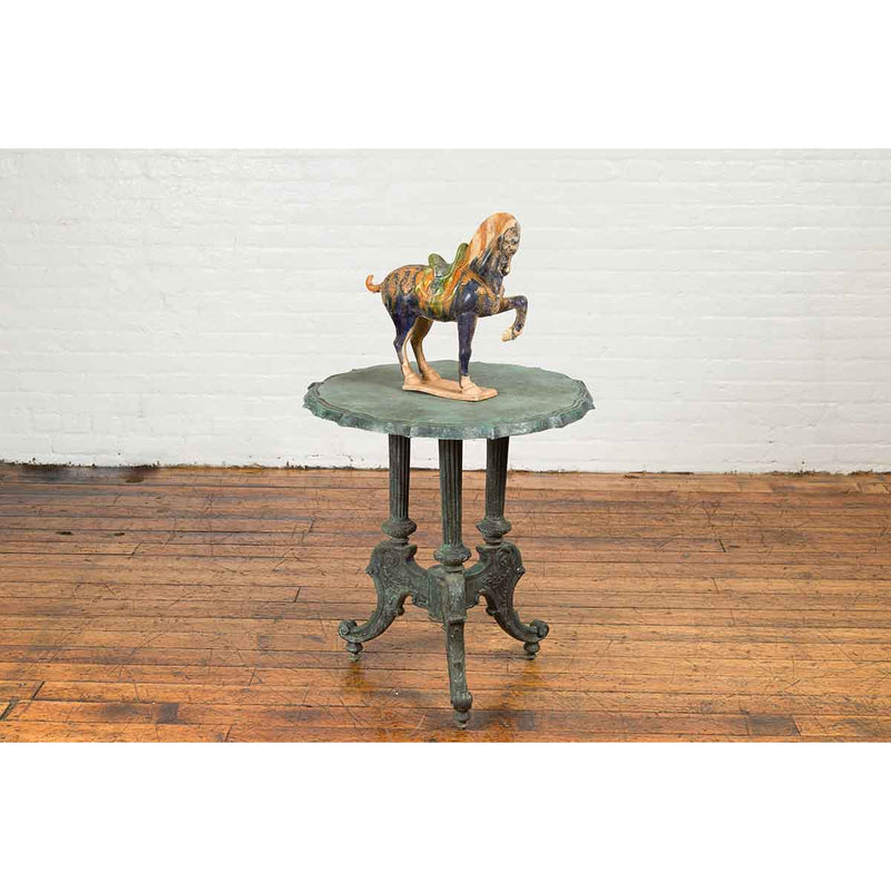 Contemporary Verde Bronze Round Top Table with Fluted Legs and Scrolling Feet-RG649-6. Asian & Chinese Furniture, Art, Antiques, Vintage Home Décor for sale at FEA Home