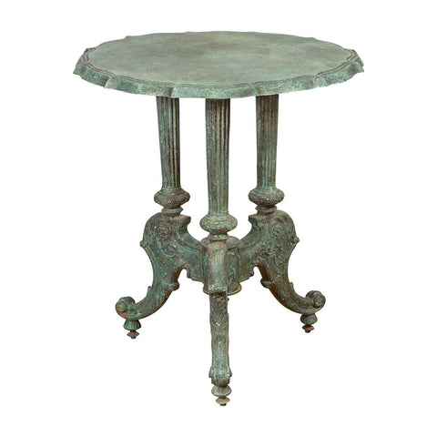 Contemporary Verde Bronze Round Top Table with Fluted Legs and Scrolling Feet