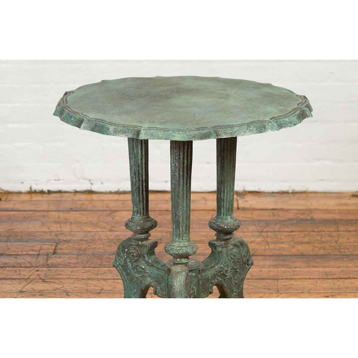 Contemporary Verde Bronze Round Top Table with Fluted Legs and Scrolling Feet-7. Asian &amp; Chinese Furniture, Art, Antiques, Vintage Home Décor for sale at FEA Home
