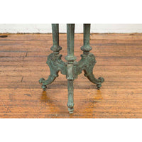 Contemporary Verde Bronze Round Top Table with Fluted Legs and Scrolling Feet