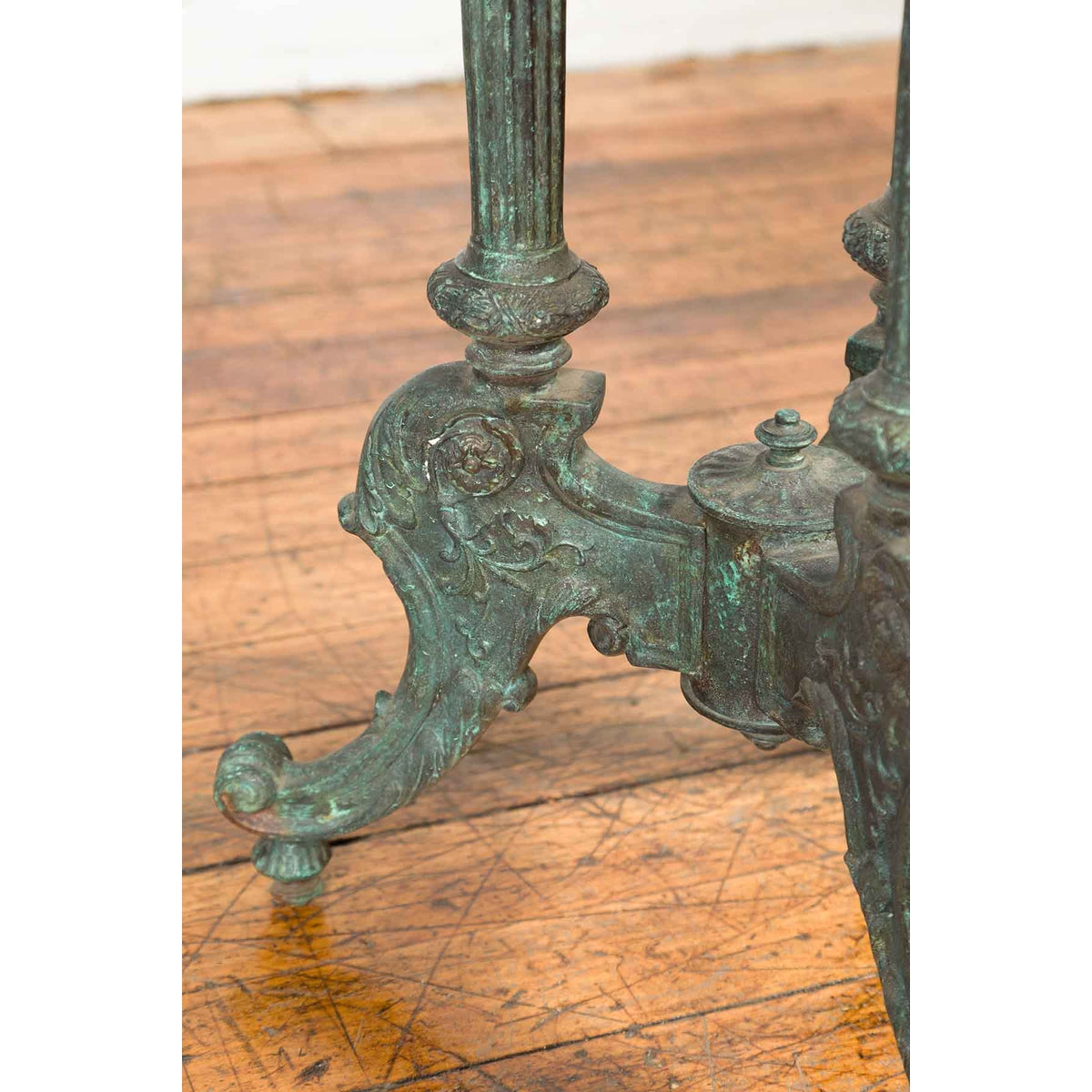 Contemporary Verde Bronze Round Top Table with Fluted Legs and Scrolling Feet-12. Asian &amp; Chinese Furniture, Art, Antiques, Vintage Home Décor for sale at FEA Home