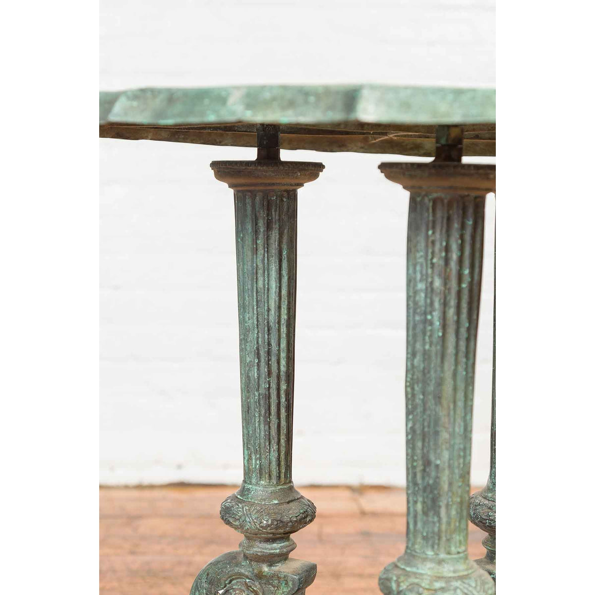 Contemporary Verde Bronze Round Top Table with Fluted Legs and Scrolling Feet-10. Asian &amp; Chinese Furniture, Art, Antiques, Vintage Home Décor for sale at FEA Home