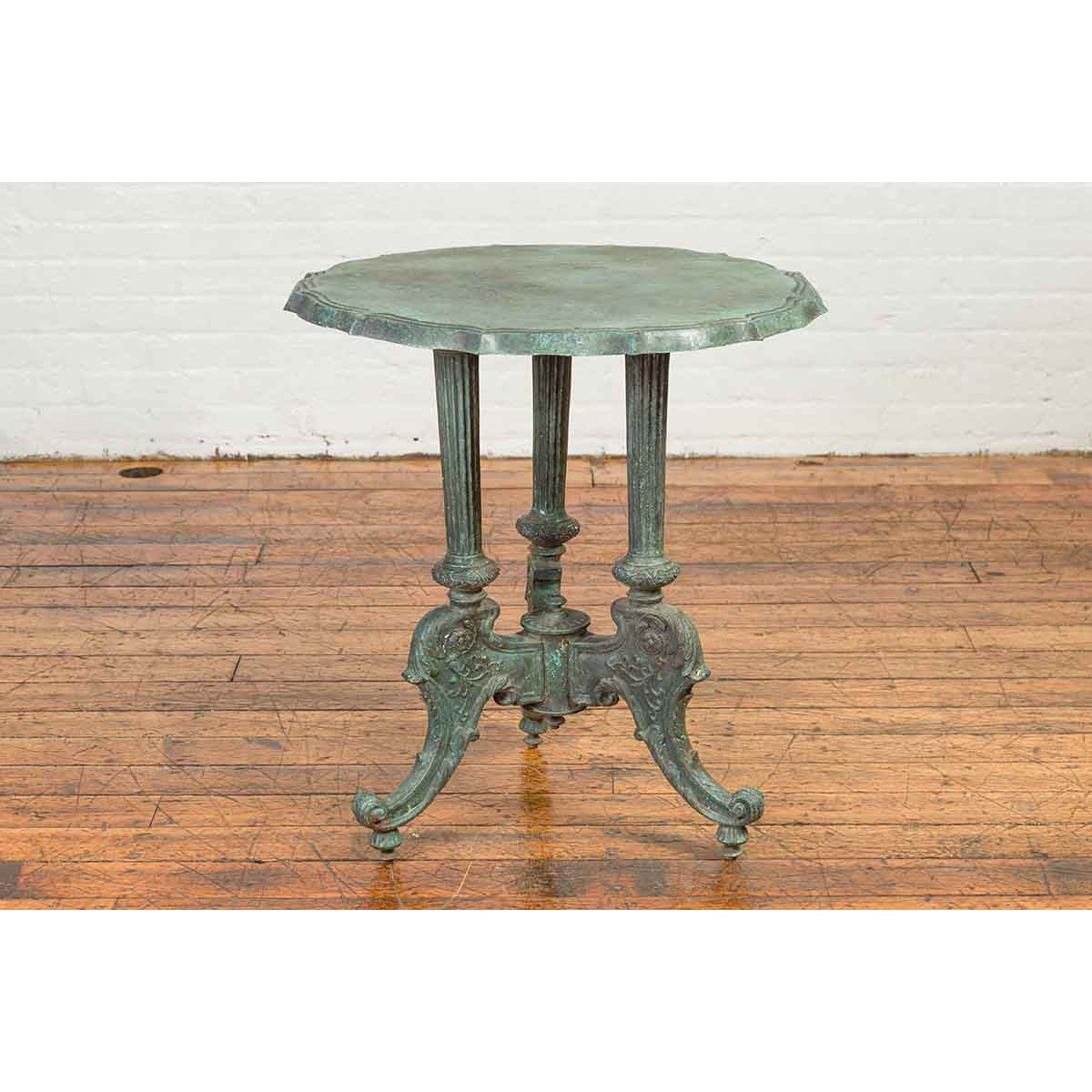 Contemporary Verde Bronze Round Top Table with Fluted Legs and Scrolling Feet-3. Asian &amp; Chinese Furniture, Art, Antiques, Vintage Home Décor for sale at FEA Home