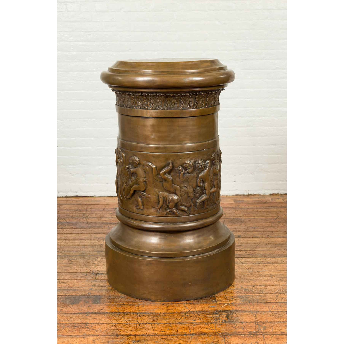 Large Greco-Roman Style Contemporary Bronze Pedestal with Bacchanalia Frieze-2. Asian & Chinese Furniture, Art, Antiques, Vintage Home Décor for sale at FEA Home