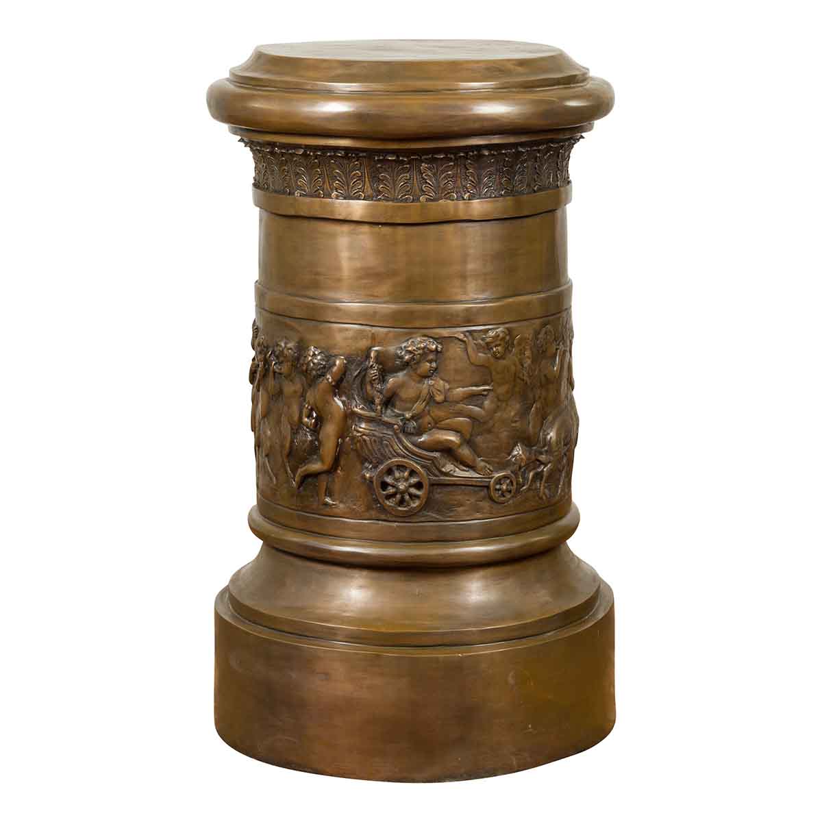 Large Greco-Roman Style Contemporary Bronze Pedestal with Bacchanalia Frieze-1. Asian & Chinese Furniture, Art, Antiques, Vintage Home Décor for sale at FEA Home