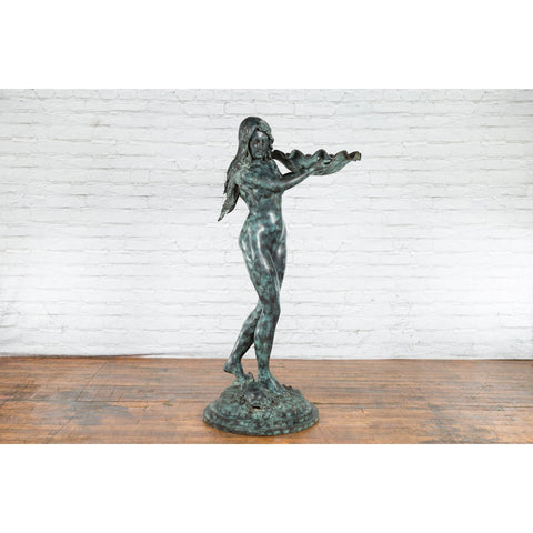 Bronze Sea Nymph Fountain with Large Shell and Turtle in Verdigris Patina-RG719 / RRC-12. Asian & Chinese Furniture, Art, Antiques, Vintage Home Décor for sale at FEA Home