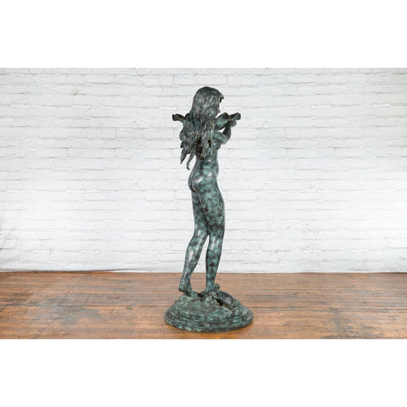 Bronze Sea Nymph Fountain with Large Shell and Turtle in Verdigris Patina-RG719 / RRC-13. Asian & Chinese Furniture, Art, Antiques, Vintage Home Décor for sale at FEA Home