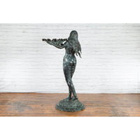 Bronze Sea Nymph Fountain with Large Shell and Turtle in Verdigris Patina
