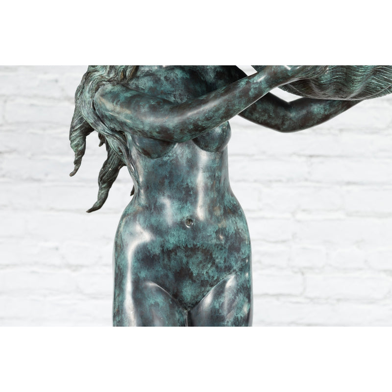 Bronze Sea Nymph Fountain with Large Shell and Turtle in Verdigris Patina-RG719 / RRC-6. Asian & Chinese Furniture, Art, Antiques, Vintage Home Décor for sale at FEA Home