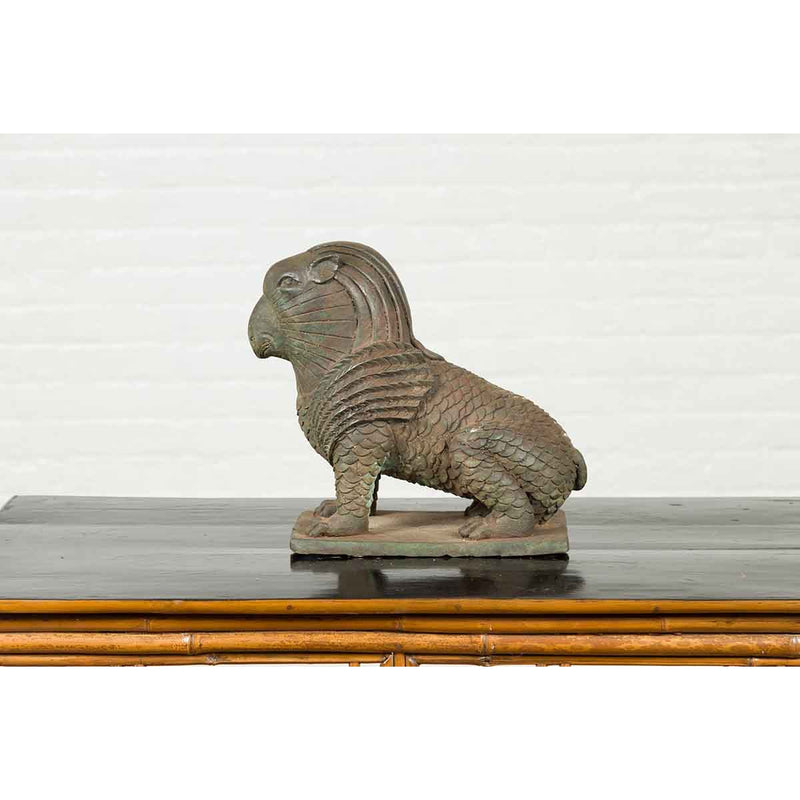 Vintage Bronze Mythical Griffin Style Animal Sculpture with Verde Patina