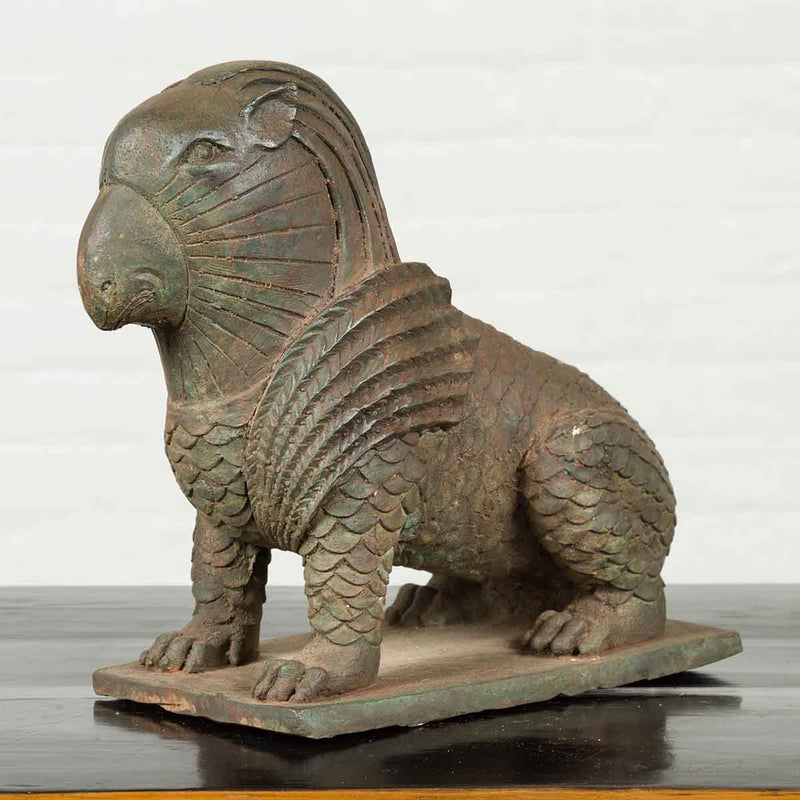 Vintage Bronze Mythical Griffin Style Animal Sculpture with Verde Patina