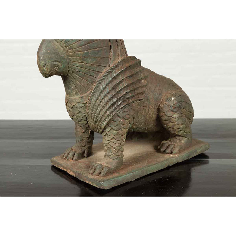 Vintage Bronze Mythical Griffin Style Animal Sculpture with Verde Patina