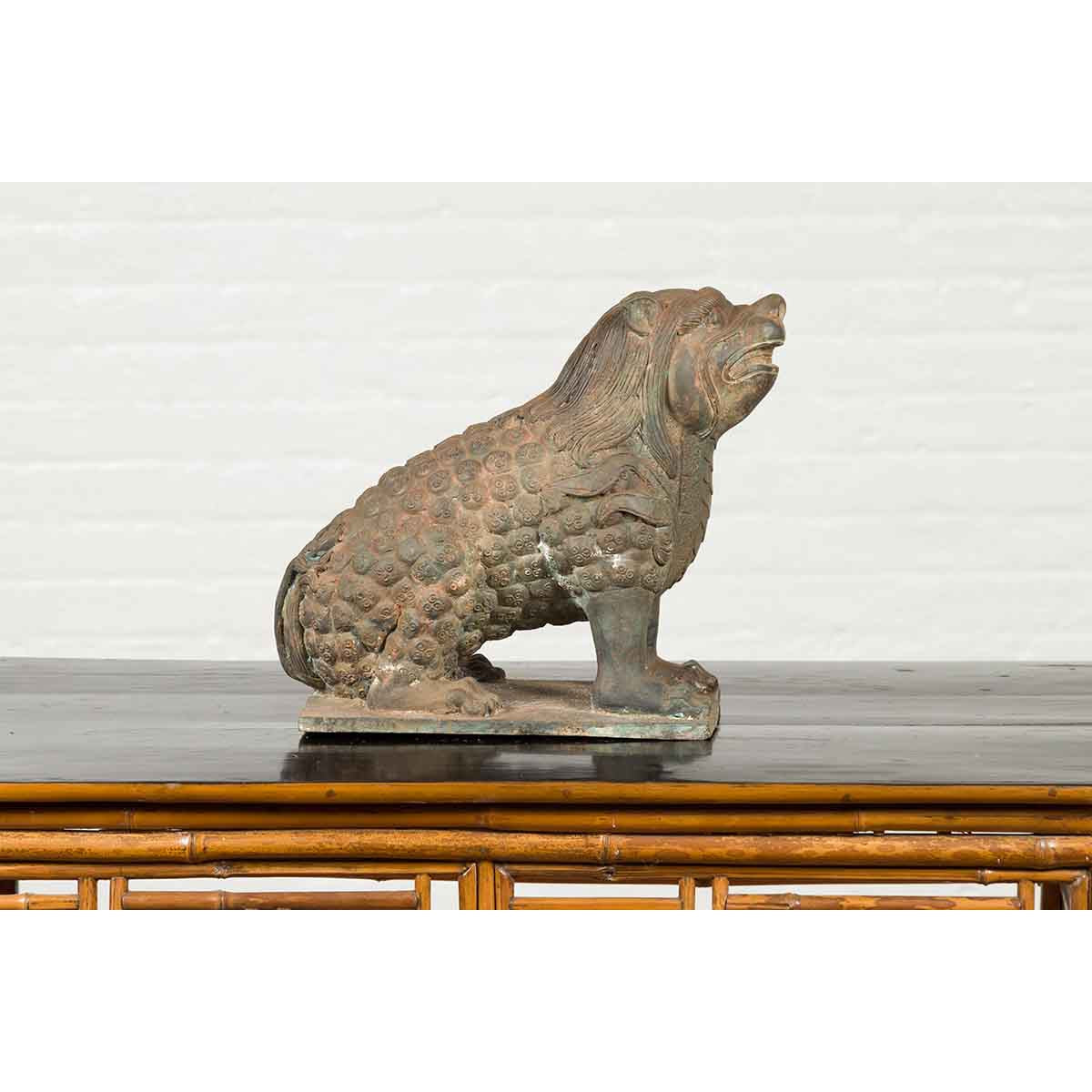 Vintage Bronze Mythical Boar Sculpture on Rectangular Base-4. Asian &amp; Chinese Furniture, Art, Antiques, Vintage Home Décor for sale at FEA Home