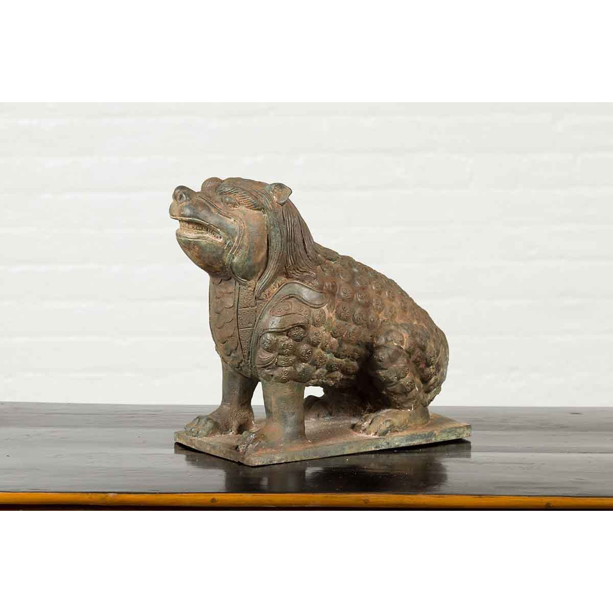 Vintage Bronze Mythical Boar Sculpture on Rectangular Base-7. Asian &amp; Chinese Furniture, Art, Antiques, Vintage Home Décor for sale at FEA Home