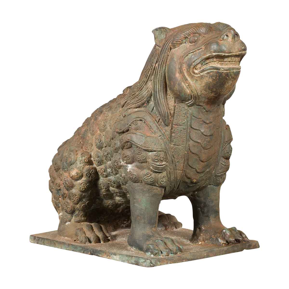 Vintage Bronze Mythical Boar Sculpture on Rectangular Base-1. Asian & Chinese Furniture, Art, Antiques, Vintage Home Décor for sale at FEA Home