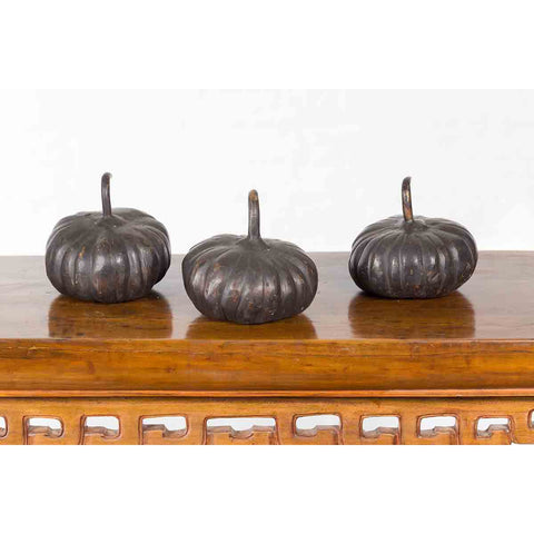 Contemporary Small Lost Wax Bronze Pumpkin Sculpture with Dark Patina, Sold Each-4. Asian & Chinese Furniture, Art, Antiques, Vintage Home Décor for sale at FEA Home