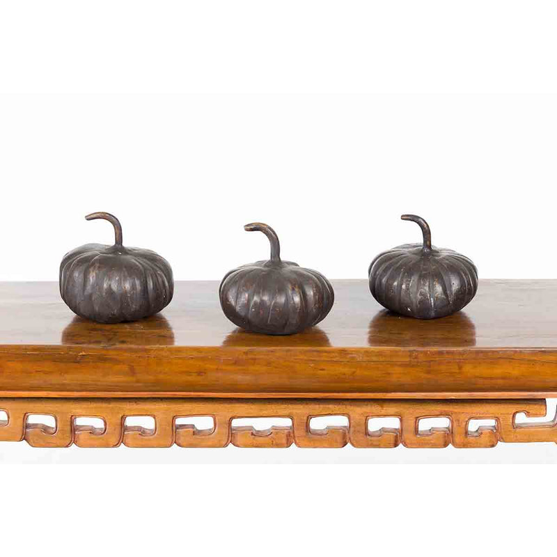 Contemporary Small Lost Wax Bronze Pumpkin Sculpture with Dark Patina, Sold Each-11. Asian & Chinese Furniture, Art, Antiques, Vintage Home Décor for sale at FEA Home