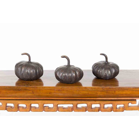 Contemporary Small Lost Wax Bronze Pumpkin Sculpture with Dark Patina, Sold Each-11. Asian & Chinese Furniture, Art, Antiques, Vintage Home Décor for sale at FEA Home