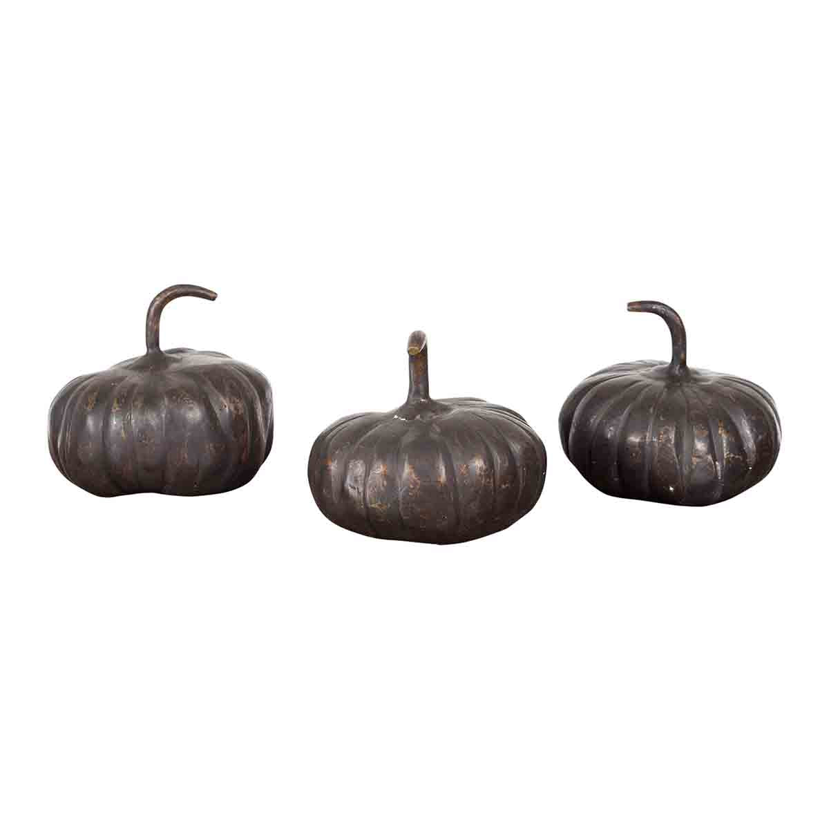 Contemporary Small Lost Wax Bronze Pumpkin Sculpture with Dark Patina, Sold Each-1. Asian & Chinese Furniture, Art, Antiques, Vintage Home Décor for sale at FEA Home