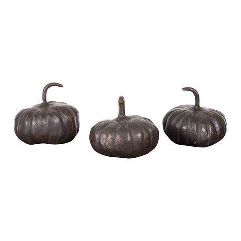 Contemporary Small Lost Wax Bronze Pumpkin Sculpture with Dark Patina, Sold Each-1. Asian & Chinese Furniture, Art, Antiques, Vintage Home Décor for sale at FEA Home
