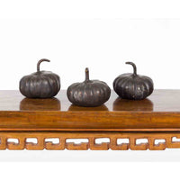 Contemporary Small Lost Wax Bronze Pumpkin Sculpture with Dark Patina, Sold Each