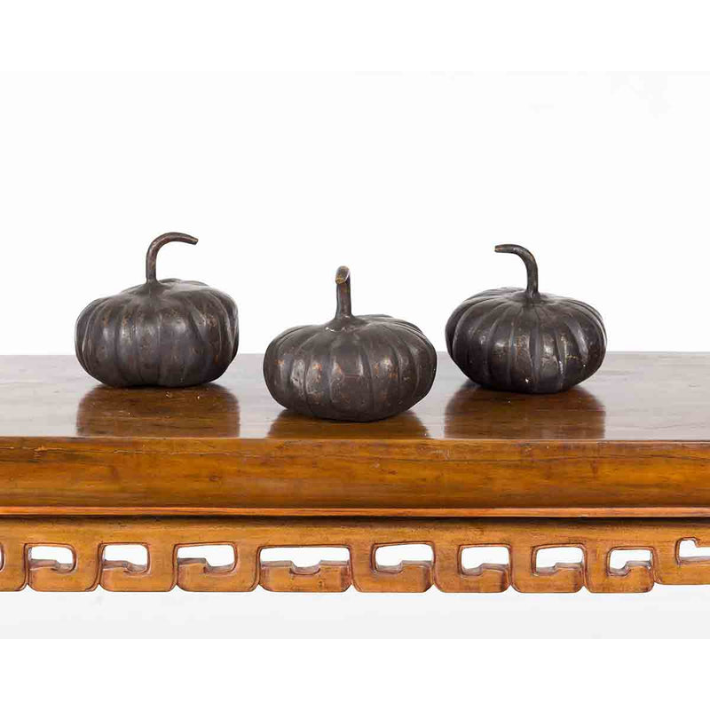 Contemporary Small Lost Wax Bronze Pumpkin Sculpture with Dark Patina, Sold Each-2. Asian & Chinese Furniture, Art, Antiques, Vintage Home Décor for sale at FEA Home