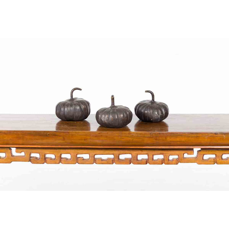 Contemporary Small Lost Wax Bronze Pumpkin Sculpture with Dark Patina, Sold Each-6. Asian & Chinese Furniture, Art, Antiques, Vintage Home Décor for sale at FEA Home