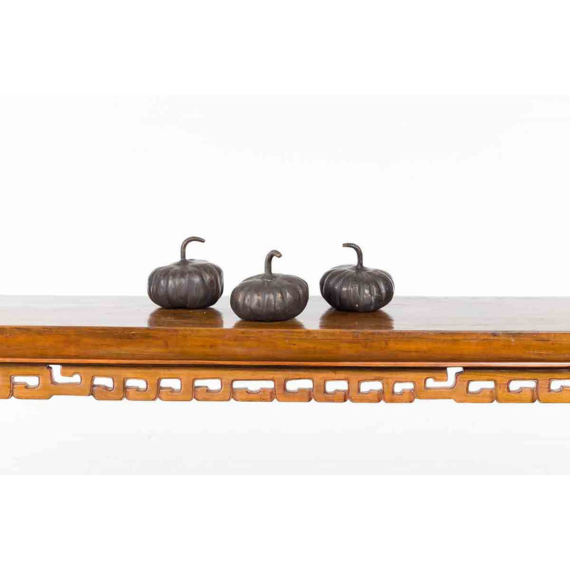 Contemporary Small Lost Wax Bronze Pumpkin Sculpture with Dark Patina, Sold Each-7. Asian & Chinese Furniture, Art, Antiques, Vintage Home Décor for sale at FEA Home