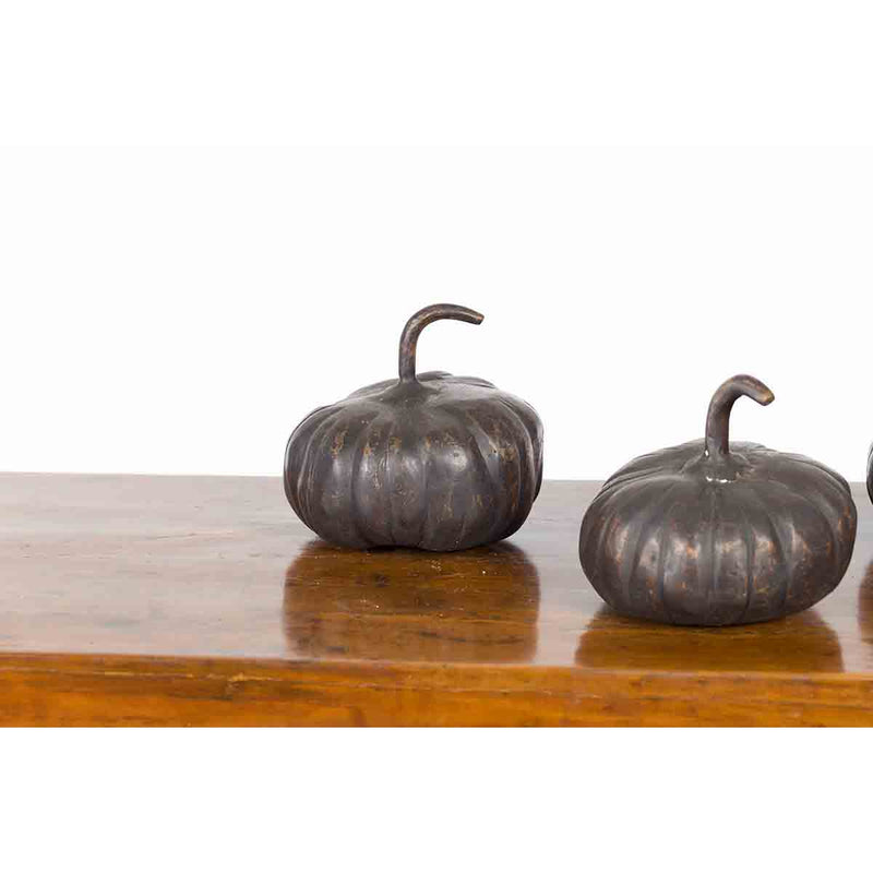 Contemporary Small Lost Wax Bronze Pumpkin Sculpture with Dark Patina, Sold Each-8. Asian & Chinese Furniture, Art, Antiques, Vintage Home Décor for sale at FEA Home