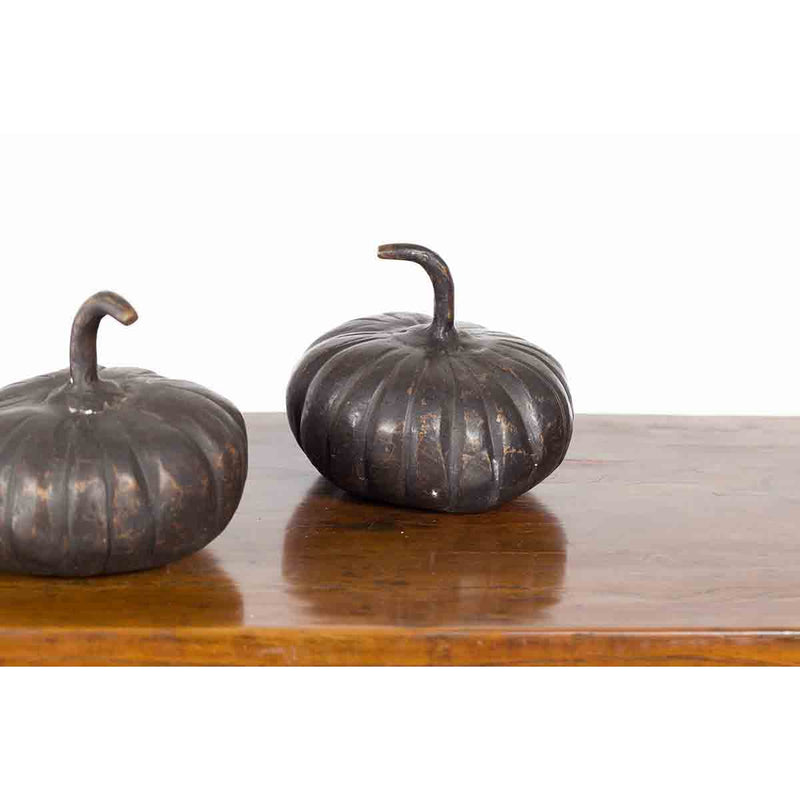 Contemporary Small Lost Wax Bronze Pumpkin Sculpture with Dark Patina, Sold Each-10. Asian & Chinese Furniture, Art, Antiques, Vintage Home Décor for sale at FEA Home