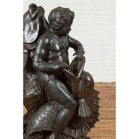 Greco-Roman Style Vintage Bronze Fountain Depicting a Putto Riding a Dolphin