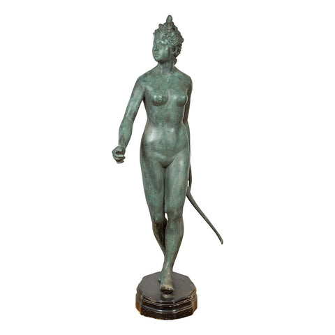 Greco-Roman Style Verde Bronze Vintage Statue of Diana the Huntress with her Bow- Asian Antiques, Vintage Home Decor & Chinese Furniture - FEA Home