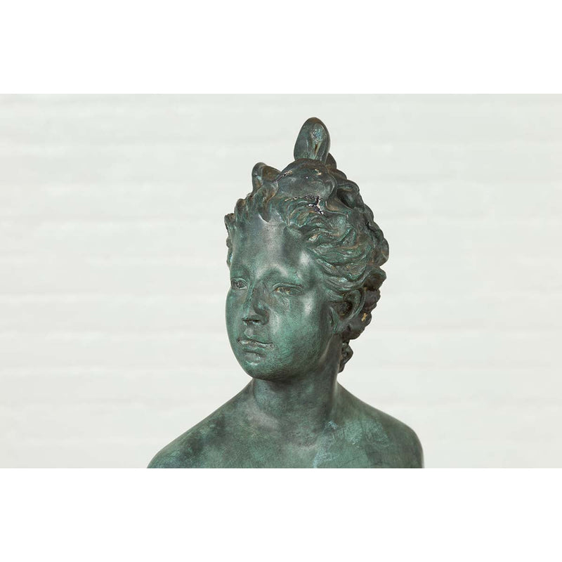 Greco-Roman Style Verde Bronze Vintage Statue of Diana the Huntress with her Bow