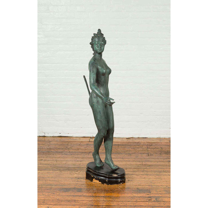 Greco-Roman Style Verde Bronze Vintage Statue of Diana the Huntress with her Bow