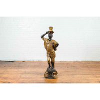 Vintage Bronze Candle Holder Statue on Shell Base