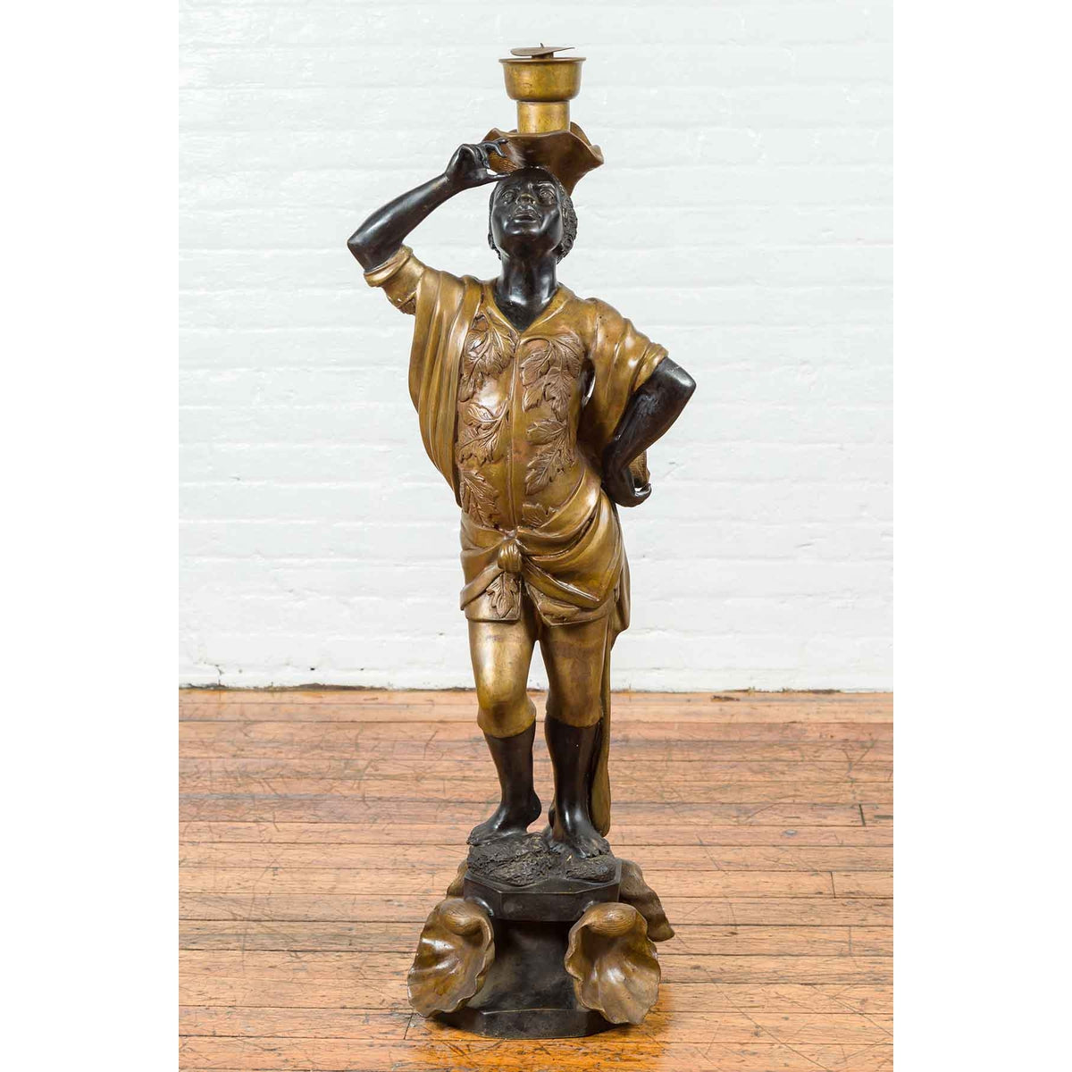 Vintage Bronze Candle Holder Statue on Shell Base-2. Asian & Chinese Furniture, Art, Antiques, Vintage Home Décor for sale at FEA Home