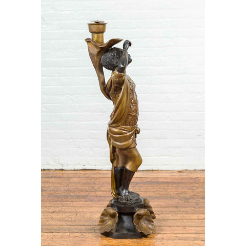 Vintage Bronze Candle Holder Statue on Shell Base