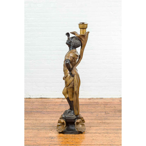 Vintage Bronze Candle Holder Statue on Shell Base