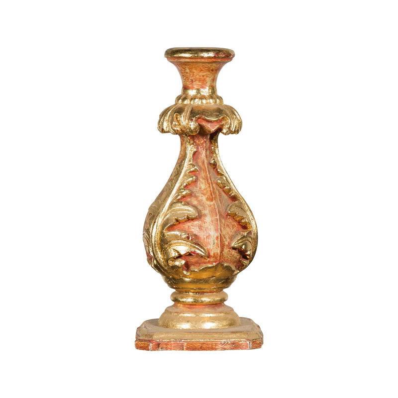 Red and Gold Gilt Indian Acanthus Carved Finial Drilled to Be Made into a Lamp-YN7521-1. Asian & Chinese Furniture, Art, Antiques, Vintage Home Décor for sale at FEA Home